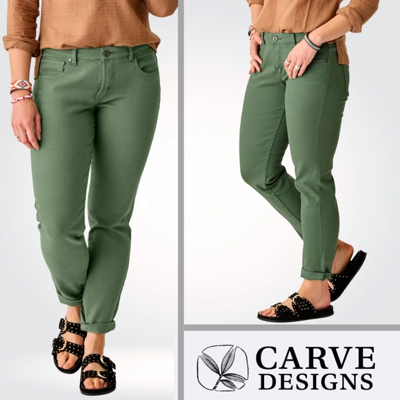 Carve Designs Carson Jean Mid Rise Relaxed Slim Boyfriend Green Cotton Size 14 - Picture 1 of 12